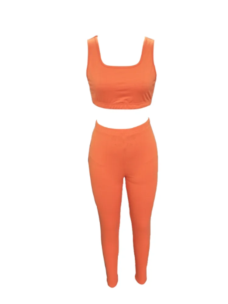 Orange Sport Set Women Sleeveless Vest Slim Fit Pants Set Summer Sexy Backless Bra Long Pant Two-Piece Suit