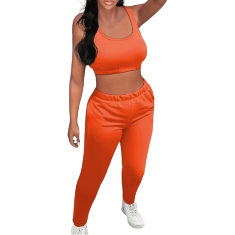 Orange Sport Set Women Sleeveless Vest Slim Fit Pants Set Summer Sexy Backless Bra Long Pant Two-Piece Suit