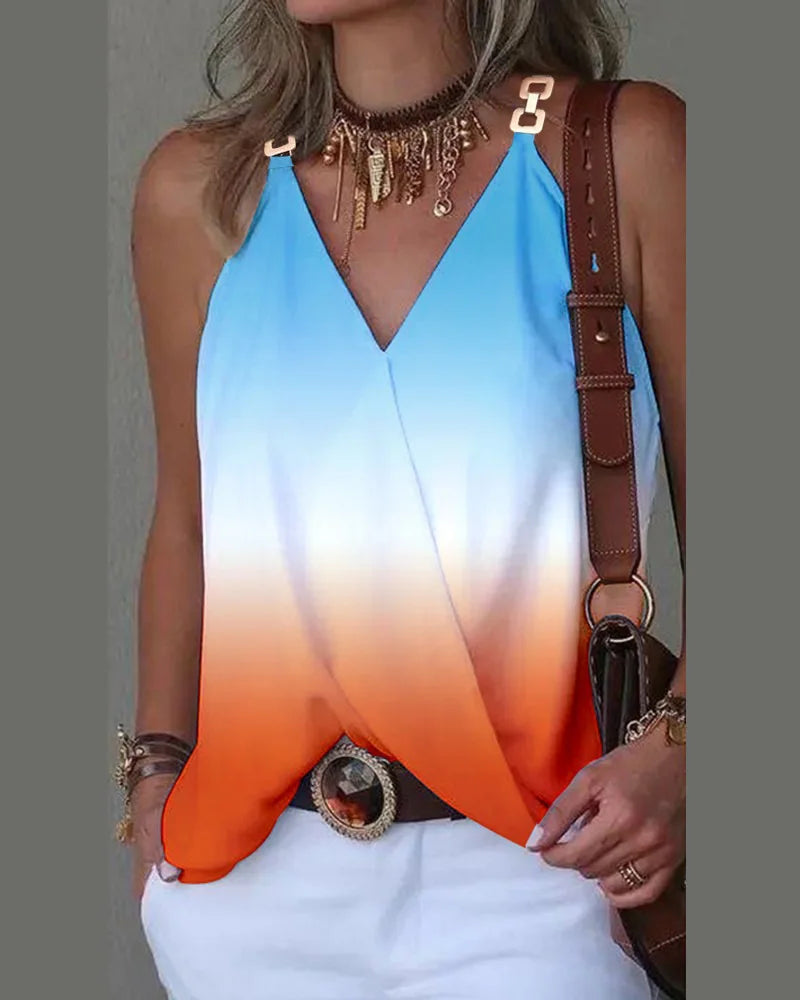 Geometric Printed Metal Chain Vest Women Summer Low Cut Sleeveless Camisole Fashion Party Tank Top