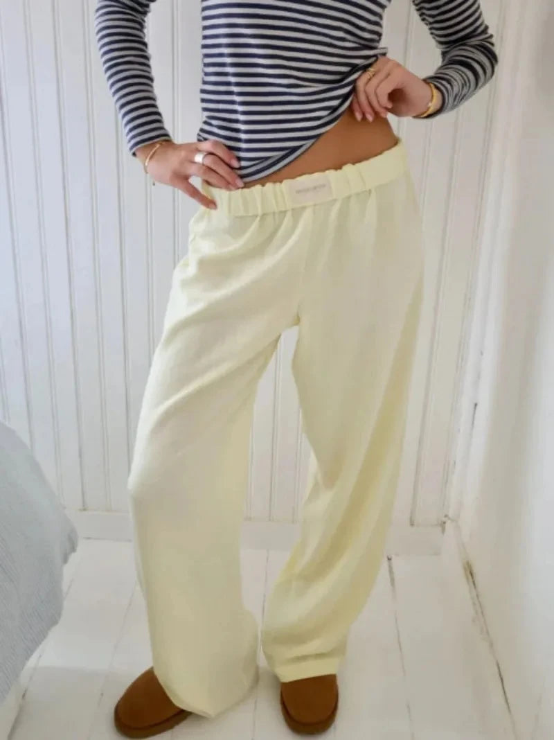 Loose Elastic Waist Elastic Pants Women Cotton Stripe Printed Wide Leg Pants  Summer Straight Leg Y2K Pants