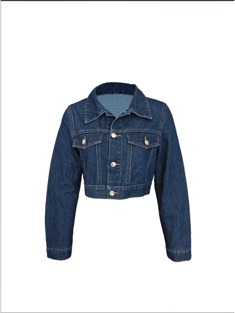 Women Denim Jacket Button Long Sleeve Blue Denim Coat Lady Street Fashion Autumn Spring Y2K Top