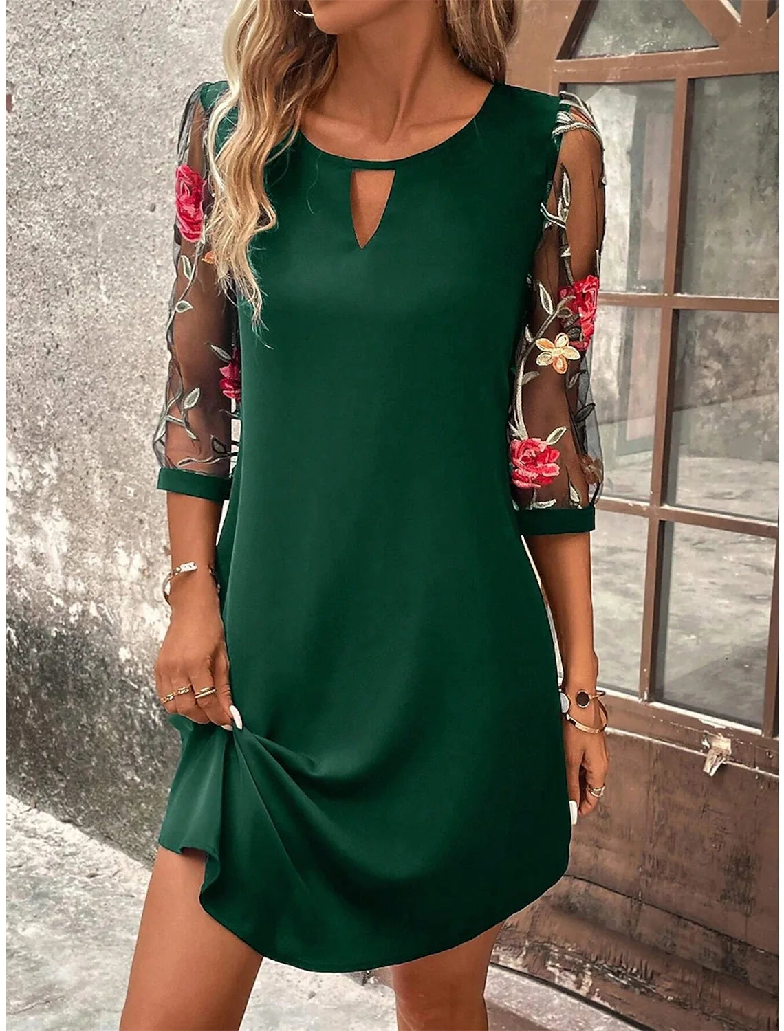 Luxury Dress Women's Perspective Mid Sleeve Printed Round Neck Mini Skirt Summer Party Dress