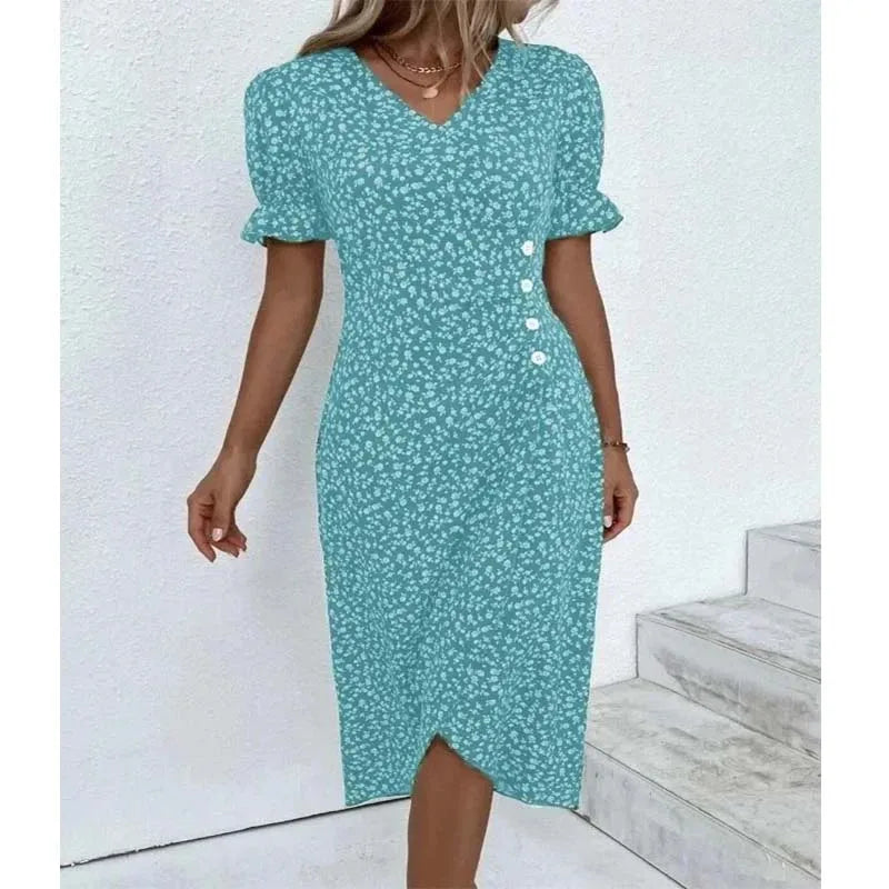 Spring Floral Bodycon Midi Dress For Women V Neck Long Sleeve Ruched Slim Fit Dresses Female Sexy Vestido Robe