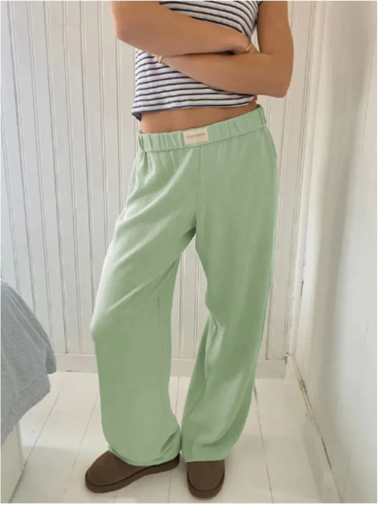 Loose Elastic Waist Elastic Pants Women Cotton Stripe Printed Wide Leg Pants  Summer Straight Leg Y2K Pants