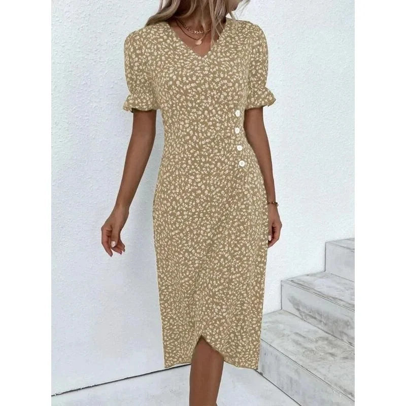 Spring Floral Bodycon Midi Dress For Women V Neck Long Sleeve Ruched Slim Fit Dresses Female Sexy Vestido Robe