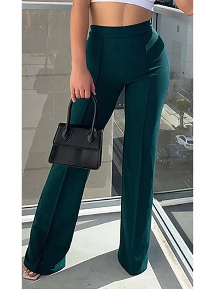 Fashion Solid Slim Flared Pants Women High Waist OL Ladies Career Long Trousers Female Fall  Chic Dropping Bell-Bottom Pants