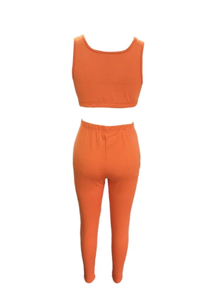 Orange Sport Set Women Sleeveless Vest Slim Fit Pants Set Summer Sexy Backless Bra Long Pant Two-Piece Suit